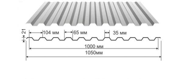 Профнастил оцинкованный С-21 1050x2000 (эконом) купить недорого в Раменском